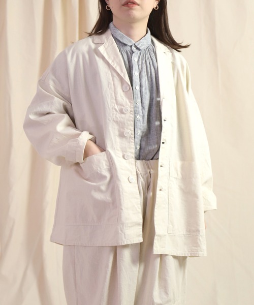 Brocante（ブロカント）の「[Brocante / ブロカント] 綿ヘンプウェザー グランパジャケット（その他アウター・レディース・ロイヤルブルー/ホワイト・2）」の2枚目の写真