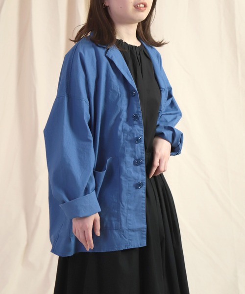 Brocante（ブロカント）の「[Brocante / ブロカント] 綿ヘンプウェザー グランパジャケット（その他アウター・レディース・ロイヤルブルー/ホワイト・2）」の11枚目の写真