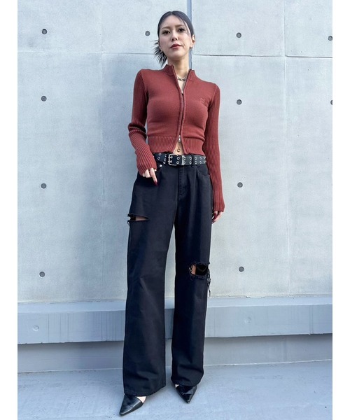 EGOIST（エゴイスト）の「２パターン編地デザインニットTOP（ニット/セーター・レディース・ブラック/ブラウン/ベージュ・FREE）」の14枚目の写真