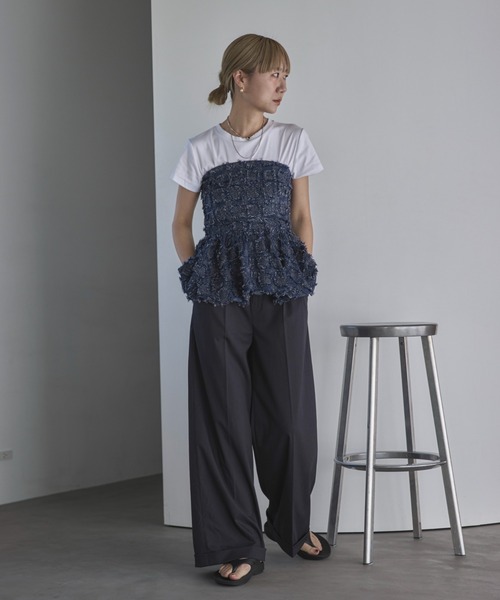 feepur（フェピュール）の「クロップドフライスTee（Tシャツ/カットソー・レディース・ブラック/グレー/オートミール/オフホワイト/レッド・MEDIUM）」の12枚目の写真