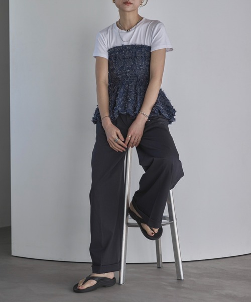 feepur（フェピュール）の「クロップドフライスTee（Tシャツ/カットソー・レディース・ブラック/グレー/オートミール/オフホワイト/レッド・MEDIUM）」の13枚目の写真