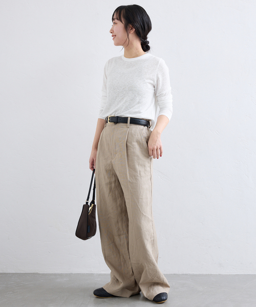 SLOBE IENA（スローブイエナ）の「《追加》スラブ天竺クルーネックロンTEE（Tシャツ/カットソー・レディース・ネイビー/ホワイト/ピンク/サックスブルー・FREE）」の6枚目の写真