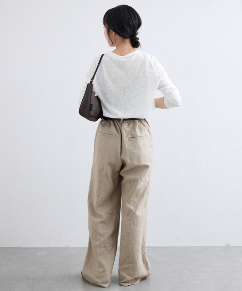 SLOBE IENA（スローブイエナ）の「《追加》スラブ天竺クルーネックロンTEE（Tシャツ/カットソー・レディース・ネイビー/ホワイト/ピンク/サックスブルー・FREE）」の7枚目の写真