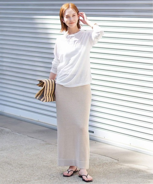 SLOBE IENA（スローブイエナ）の「《追加》スラブ天竺クルーネックロンTEE（Tシャツ/カットソー・レディース・ネイビー/ホワイト/ピンク/サックスブルー・FREE）」の19枚目の写真