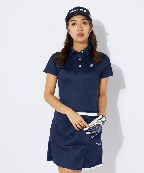 美品☆FILA ゴルフウェア 半袖 ワンピース　ボックスプリーツ　ネイビー　M FILA ゴルフウェアレディース ワンピース 半袖 20代30代40代50代