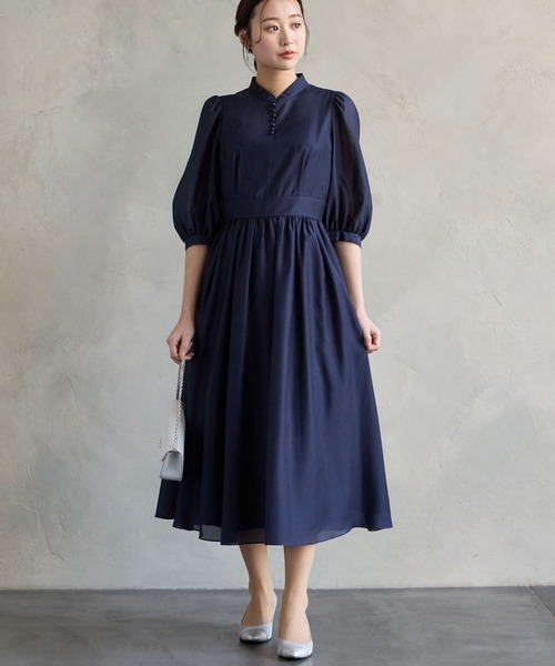 AIMER(エメ)の「ボリュームスリーブフレアシフォンパーティードレス 結婚式 お呼ばれ ドレス 20代 30代(ドレス・レディース・ラベンダー/ネイビー/サックスブルー・MEDIUM)」の2枚目の写真