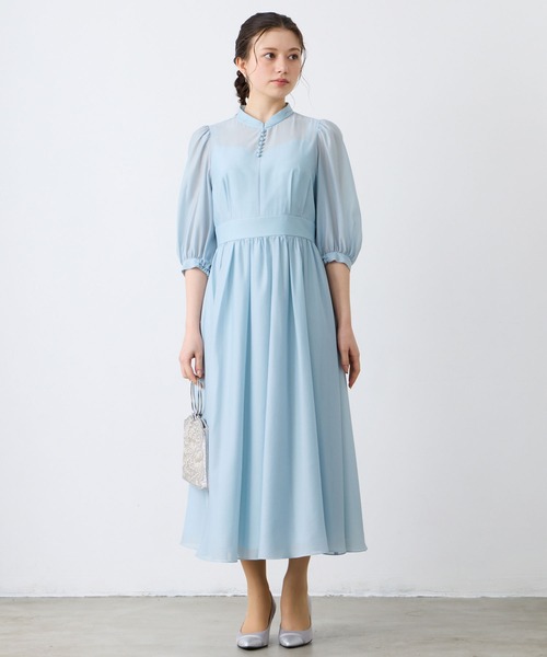AIMER(エメ)の「ボリュームスリーブフレアシフォンパーティードレス 結婚式 お呼ばれ ドレス 20代 30代(ドレス・レディース・ラベンダー/ネイビー/サックスブルー・MEDIUM)」の1枚目の写真