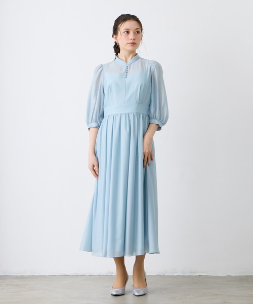 AIMER(エメ)の「ボリュームスリーブフレアシフォンパーティードレス 結婚式 お呼ばれ ドレス 20代 30代(ドレス・レディース・ラベンダー/ネイビー/サックスブルー・MEDIUM)」の7枚目の写真