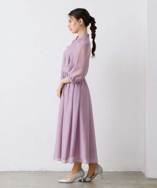 AIMER(エメ)の「ボリュームスリーブフレアシフォンパーティードレス 結婚式 お呼ばれ ドレス 20代 30代(ドレス・レディース・ラベンダー/ネイビー/サックスブルー・MEDIUM)」の5枚目の写真