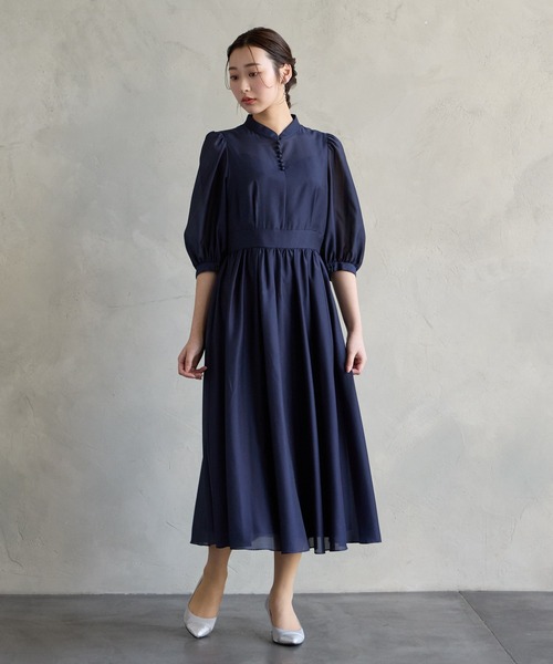 AIMER(エメ)の「ボリュームスリーブフレアシフォンパーティードレス 結婚式 お呼ばれ ドレス 20代 30代(ドレス・レディース・ラベンダー/ネイビー/サックスブルー・MEDIUM)」の21枚目の写真