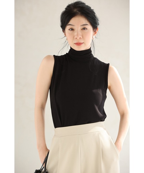 cawaii（カワイイ）の「もっちり伸びるハイネックカットソートップス（Tシャツ/カットソー・レディース・カーキ/ブラック・FREE）」の6枚目の写真