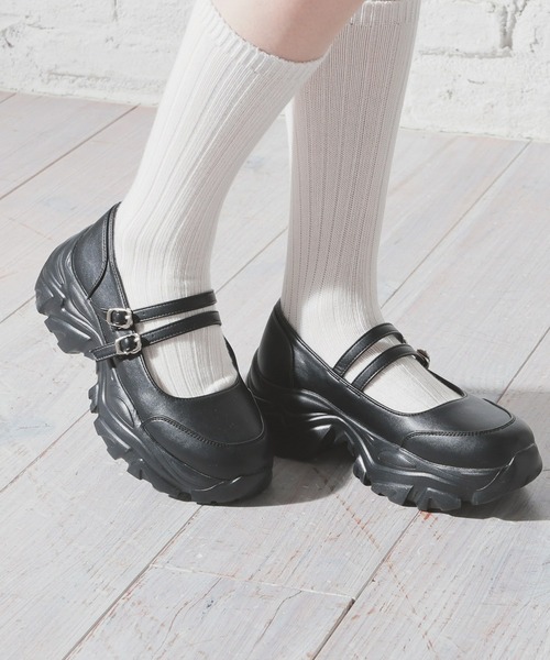Honeys(ハニーズ)の「厚底ダブルベルトシューズ(その他シューズ・レディース・シルバー/ブラック・S/M/LL/L)」の1枚目の写真