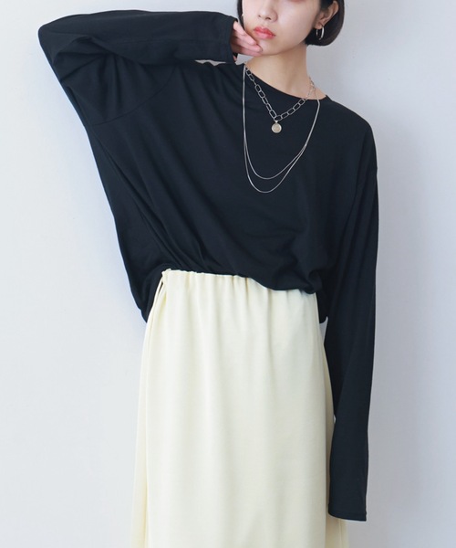 PURE BRIGHT（ピュアブライト）の「シアー杢天竺オーバープルオーバー（Tシャツ/カットソー・レディース・ブラック/グレー/アイボリー・FREE）」の2枚目の写真