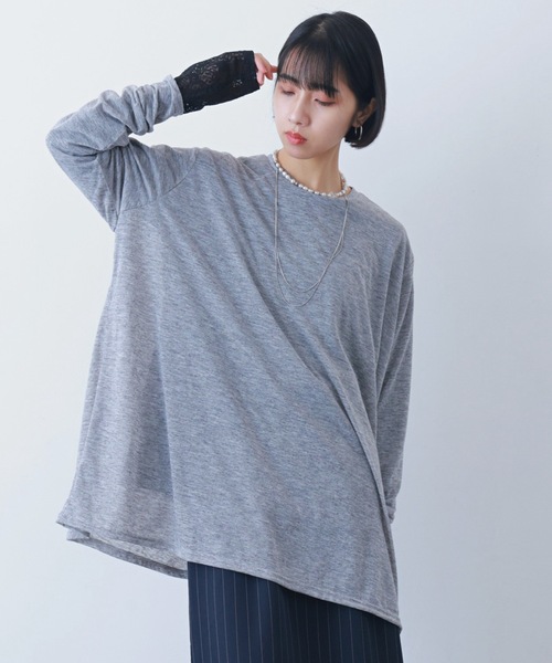 PURE BRIGHT（ピュアブライト）の「シアー杢天竺オーバープルオーバー（Tシャツ/カットソー・レディース・ブラック/グレー/アイボリー・FREE）」の18枚目の写真