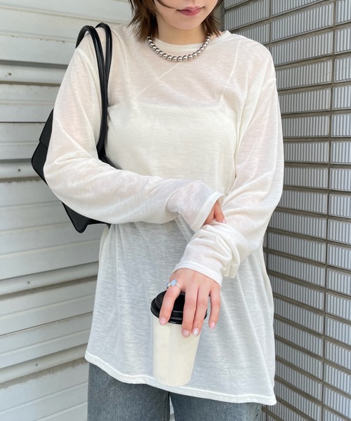 PURE BRIGHT（ピュアブライト）の「シアー杢天竺オーバープルオーバー（Tシャツ/カットソー・レディース・ブラック/グレー/アイボリー・FREE）」の7枚目の写真