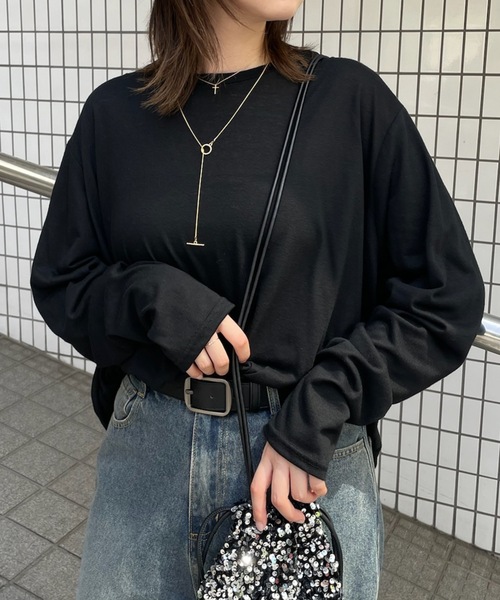 PURE BRIGHT（ピュアブライト）の「シアー杢天竺オーバープルオーバー（Tシャツ/カットソー・レディース・ブラック/グレー/アイボリー・FREE）」の9枚目の写真