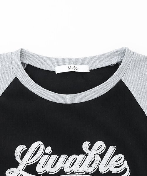 Mi-je(ミジェ)の「シャーリングラグランロンT【韓国ファッション】(Tシャツ/カットソー・レディース・ブラック/オフホワイト・F)」の8枚目の写真