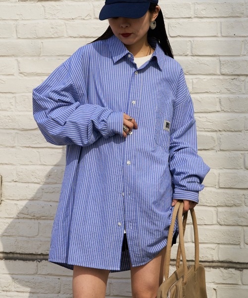 CIAOPANIC TYPY（チャオパニックティピー）の「【PATTIPATTI】ユニセックスオーバサイズシャツ（シャツ/ブラウス・メンズ・ブルー/オフホワイト/ネイビー・ONE SIZE）」の2枚目の写真