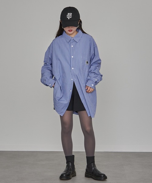 CIAOPANIC TYPY（チャオパニックティピー）の「【PATTIPATTI】ユニセックスオーバサイズシャツ（シャツ/ブラウス・メンズ・ブルー/オフホワイト/ネイビー・ONE SIZE）」の4枚目の写真