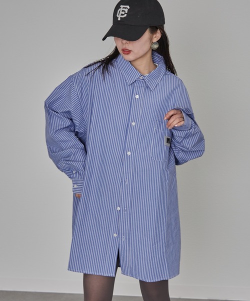 CIAOPANIC TYPY（チャオパニックティピー）の「【PATTIPATTI】ユニセックスオーバサイズシャツ（シャツ/ブラウス・メンズ・ブルー/オフホワイト/ネイビー・ONE SIZE）」の9枚目の写真