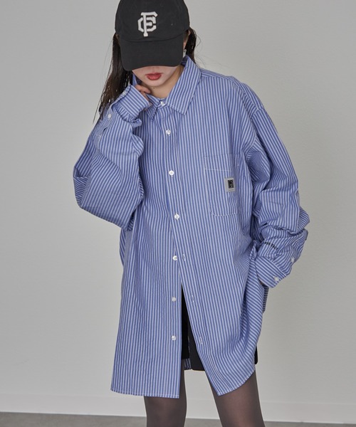 CIAOPANIC TYPY（チャオパニックティピー）の「【PATTIPATTI】ユニセックスオーバサイズシャツ（シャツ/ブラウス・メンズ・ブルー/オフホワイト/ネイビー・ONE SIZE）」の10枚目の写真