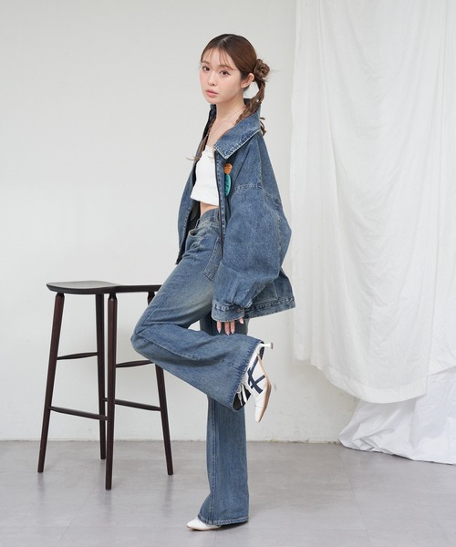 RAY CASSIN(レイカズン)の「【ウエスト調節可/2サイズ展開】フレアデニムパンツ(デニムパンツ・レディース・ブルー/スカイブルー/ブラウン/ホワイト/ネイビー・S/M)」の19枚目の写真