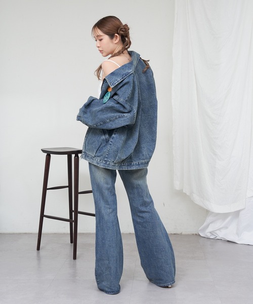 RAY CASSIN(レイカズン)の「【ウエスト調節可/2サイズ展開】フレアデニムパンツ(デニムパンツ・レディース・ブルー/スカイブルー/ブラウン/ホワイト/ネイビー・S/M)」の16枚目の写真