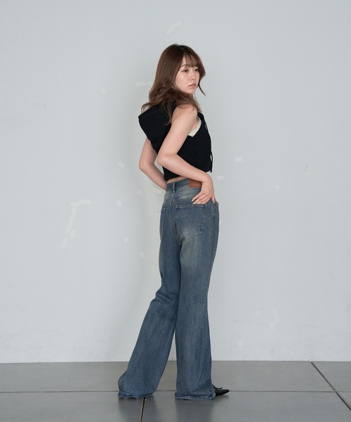 ウエスト調節可/2サイズ展開】フレアデニムパンツ（デニムパンツ