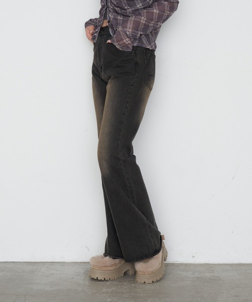 ウエスト調節可/2サイズ展開】フレアデニムパンツ（デニムパンツ