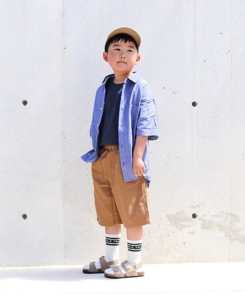 ikka（イッカ）の「【親子コーデ】シャンブレー5分袖シャツ（120~160cm）（シャツ/ブラウス・キッズ・ブルー/チャコールグレー・160/150/140/130/120）」の5枚目の写真
