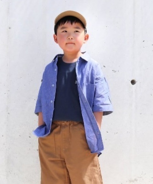 ikka（イッカ）の「【親子コーデ】シャンブレー5分袖シャツ（120~160cm）（シャツ/ブラウス・キッズ・ブルー/チャコールグレー・160/150/140/130/120）」の6枚目の写真
