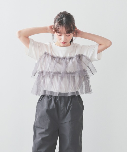 Honeys(ハニーズ)の「ビスチェ風チュールトップス(Tシャツ/カットソー・レディース・ホワイト×グレー/ホワイト×ピンク/ブラック/ホワイト系その他・L/LL/M/S)」の13枚目の写真