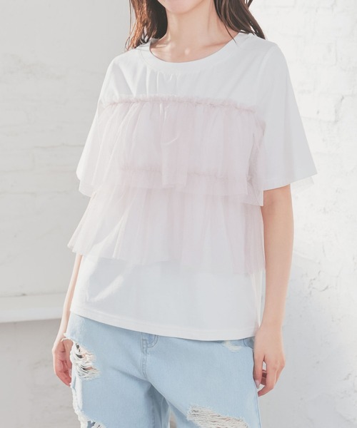 Honeys(ハニーズ)の「ビスチェ風チュールトップス(Tシャツ/カットソー・レディース・ホワイト×グレー/ホワイト×ピンク/ブラック/ホワイト系その他・L/LL/M/S)」の22枚目の写真