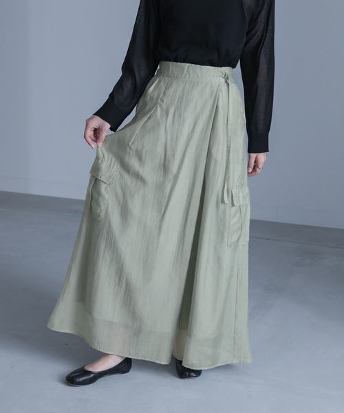 kOhAKU(コハク)の「シアーワイドカーゴパンツ(カーゴパンツ・レディース・ブラック/ライトグリーン・2/1)」の4枚目の写真