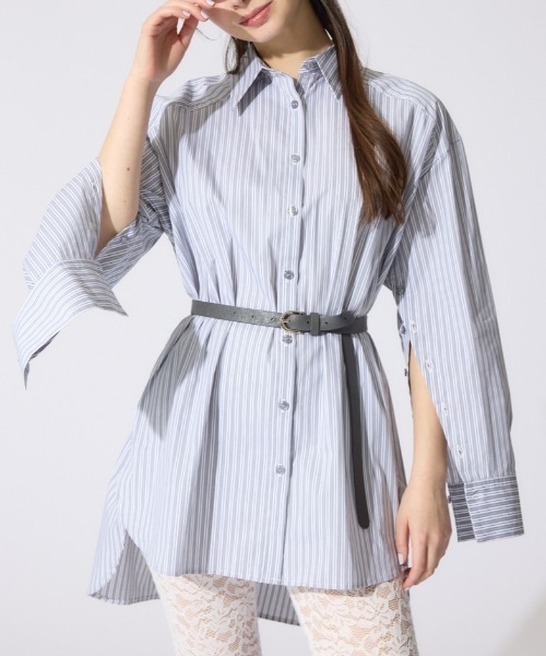 rienda(リエンダ)の「2WAYベルトセットシャツトップス 春服(シャツ/ブラウス・レディース・ピンク系その他/グレー系その他/ブルー・FREE)」の1枚目の写真
