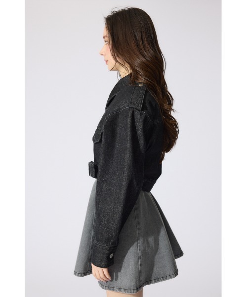 rienda（リエンダ）の「【岡崎紗絵さん着用アイテム】ベルト付きデニムジャケット（デニムジャケット・レディース・ブラック/ブルー・FREE）」の9枚目の写真