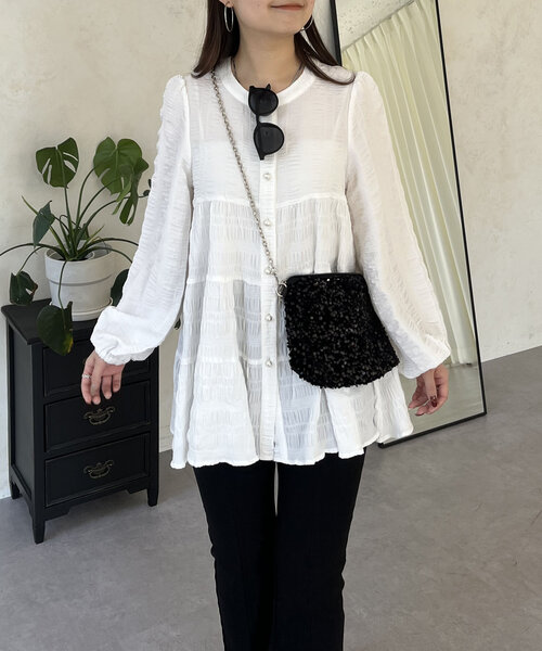 prose verse(プロズヴェール)の「パールボタンシャーリングティアードブラウス(シャツ/ブラウス・レディース・オフホワイト/ブラック・MEDIUM/LARGE)」の15枚目の写真