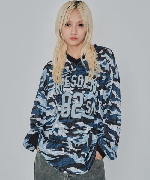 WEGO(ウィゴー)の「WEGO/カモフラナンバリングホッケーロンT(Tシャツ/カットソー・メンズ・カーキ/ブルー・MEDIUM/LARGE)」の7枚目の写真