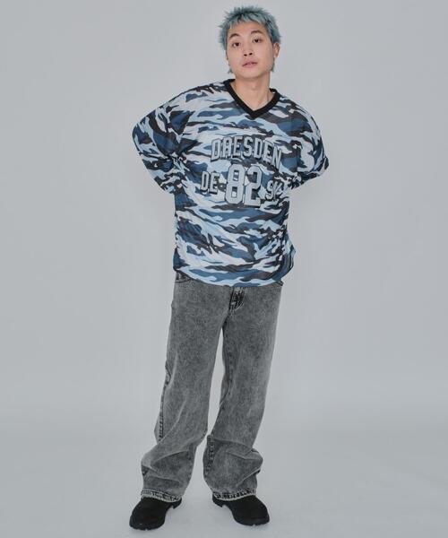 WEGO(ウィゴー)の「WEGO/カモフラナンバリングホッケーロンT(Tシャツ/カットソー・メンズ・カーキ/ブルー・MEDIUM/LARGE)」の4枚目の写真