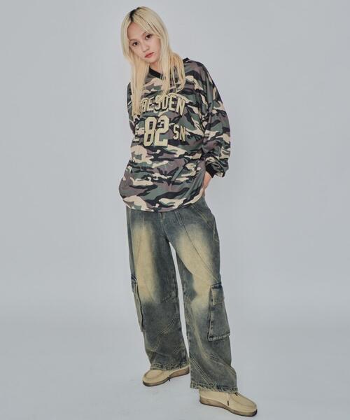 WEGO(ウィゴー)の「WEGO/カモフラナンバリングホッケーロンT(Tシャツ/カットソー・メンズ・カーキ/ブルー・MEDIUM/LARGE)」の5枚目の写真