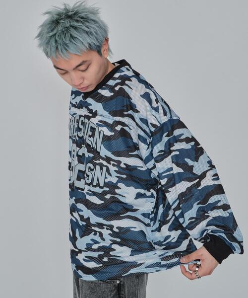 WEGO(ウィゴー)の「WEGO/カモフラナンバリングホッケーロンT(Tシャツ/カットソー・メンズ・カーキ/ブルー・MEDIUM/LARGE)」の3枚目の写真