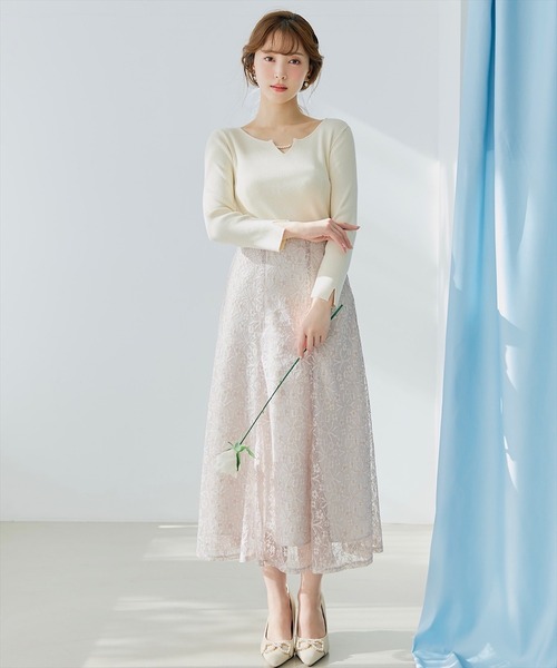 SWINGLE（スウィングル）の「パールキーネックニットプルオーバー（ニット/セーター・レディース・ネイビー/ピンク/ライトベージュ/ミント・FREE）」の5枚目の写真