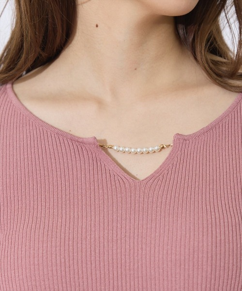 SWINGLE（スウィングル）の「パールキーネックニットプルオーバー（ニット/セーター・レディース・ネイビー/ピンク/ライトベージュ/ミント・FREE）」の12枚目の写真