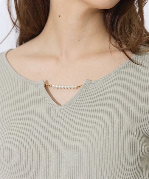 SWINGLE（スウィングル）の「パールキーネックニットプルオーバー（ニット/セーター・レディース・ネイビー/ピンク/ライトベージュ/ミント・FREE）」の18枚目の写真