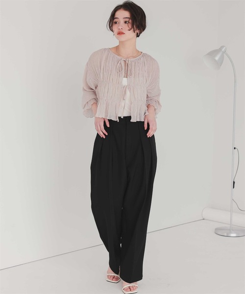 titivate(ティティベイト)の「前後2wayリボンシャーリングショートカーディガン(カーディガン/ボレロ・レディース・ブラック/アイボリー/ピンクベージュ/ブルー・M)」の9枚目の写真