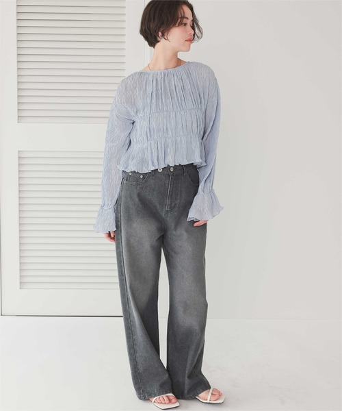 titivate(ティティベイト)の「前後2wayリボンシャーリングショートカーディガン(カーディガン/ボレロ・レディース・ブラック/アイボリー/ピンクベージュ/ブルー・M)」の15枚目の写真