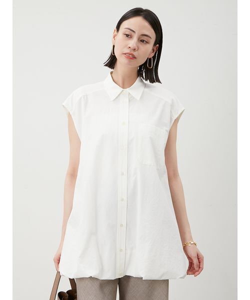 Mila Owen(ミラオーウェン)の「バルーンヘムノースリシャツ(シャツ/ブラウス・レディース・ホワイト/ブルー/チャコールグレー・FREE)」の9枚目の写真