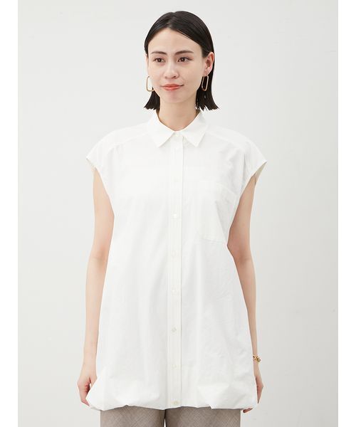 Mila Owen(ミラオーウェン)の「バルーンヘムノースリシャツ(シャツ/ブラウス・レディース・ホワイト/ブルー/チャコールグレー・FREE)」の10枚目の写真