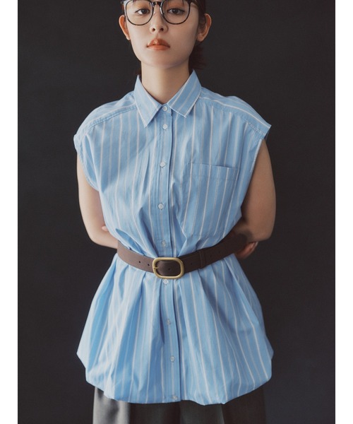 Mila Owen(ミラオーウェン)の「バルーンヘムノースリシャツ(シャツ/ブラウス・レディース・ホワイト/ブルー/チャコールグレー・FREE)」の3枚目の写真