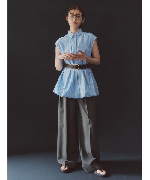 Mila Owen(ミラオーウェン)の「バルーンヘムノースリシャツ(シャツ/ブラウス・レディース・ホワイト/ブルー/チャコールグレー・FREE)」の18枚目の写真